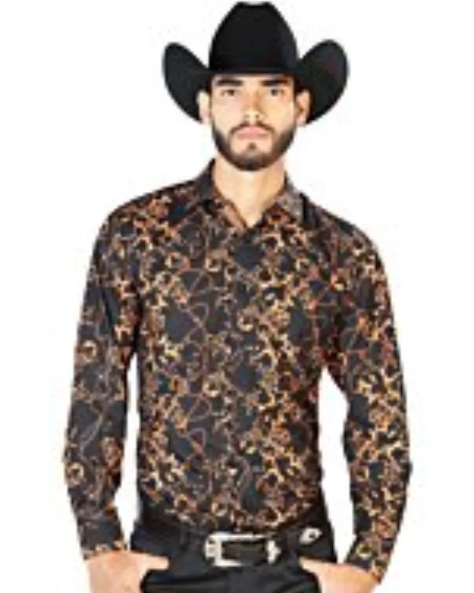 Camisa Negra Con Estampado Oro El Señor De Los Cielos 126268