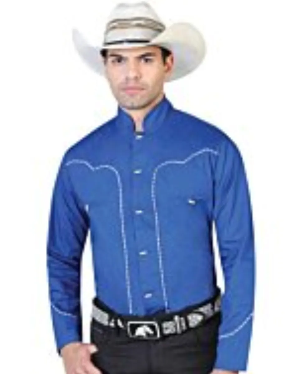 CAMISA CHARRA TIPO MILITAR EL GENERAL 2019-107 AZUL COBALTO