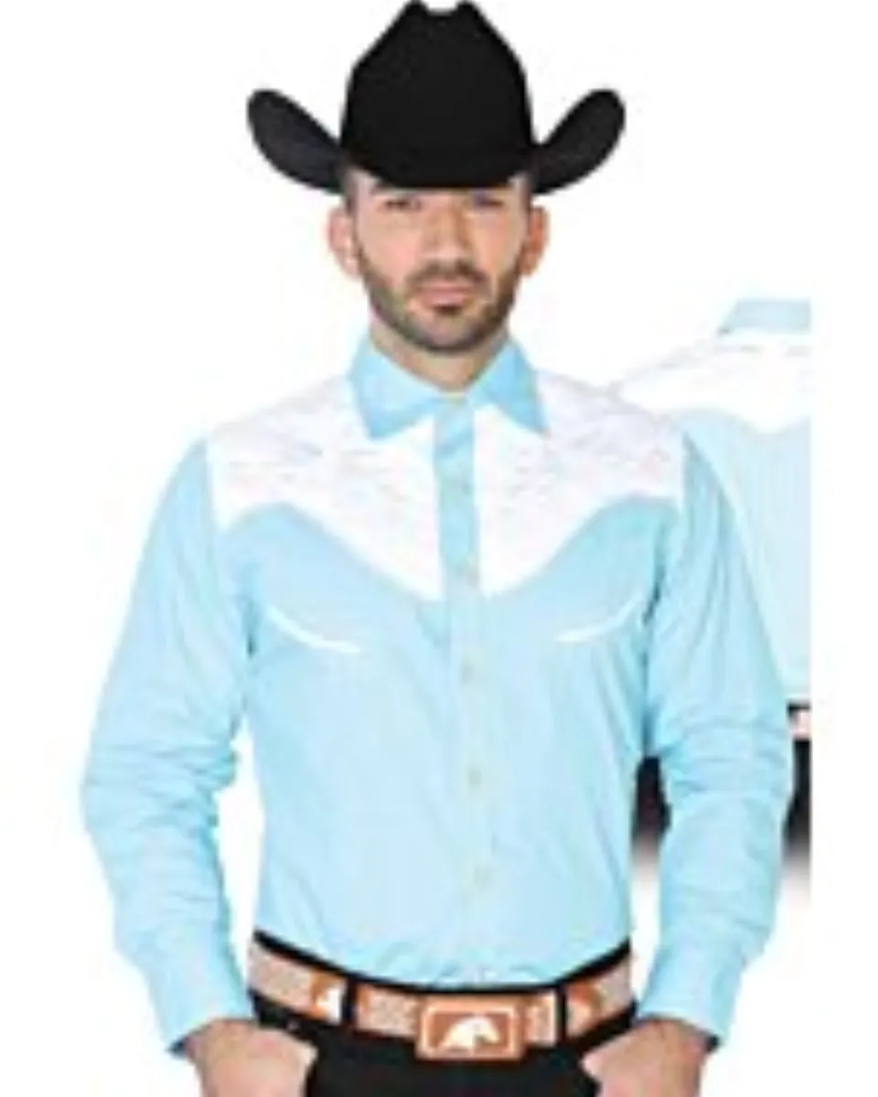 CAMISA CHARRA ANTE/BORDADA EL GENERAL 2019-128 COLOR AZUL CLARO