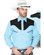CAMISA CHARRA ANTE/BORDADA EL GENERAL 2019-128 COLOR AZUL
