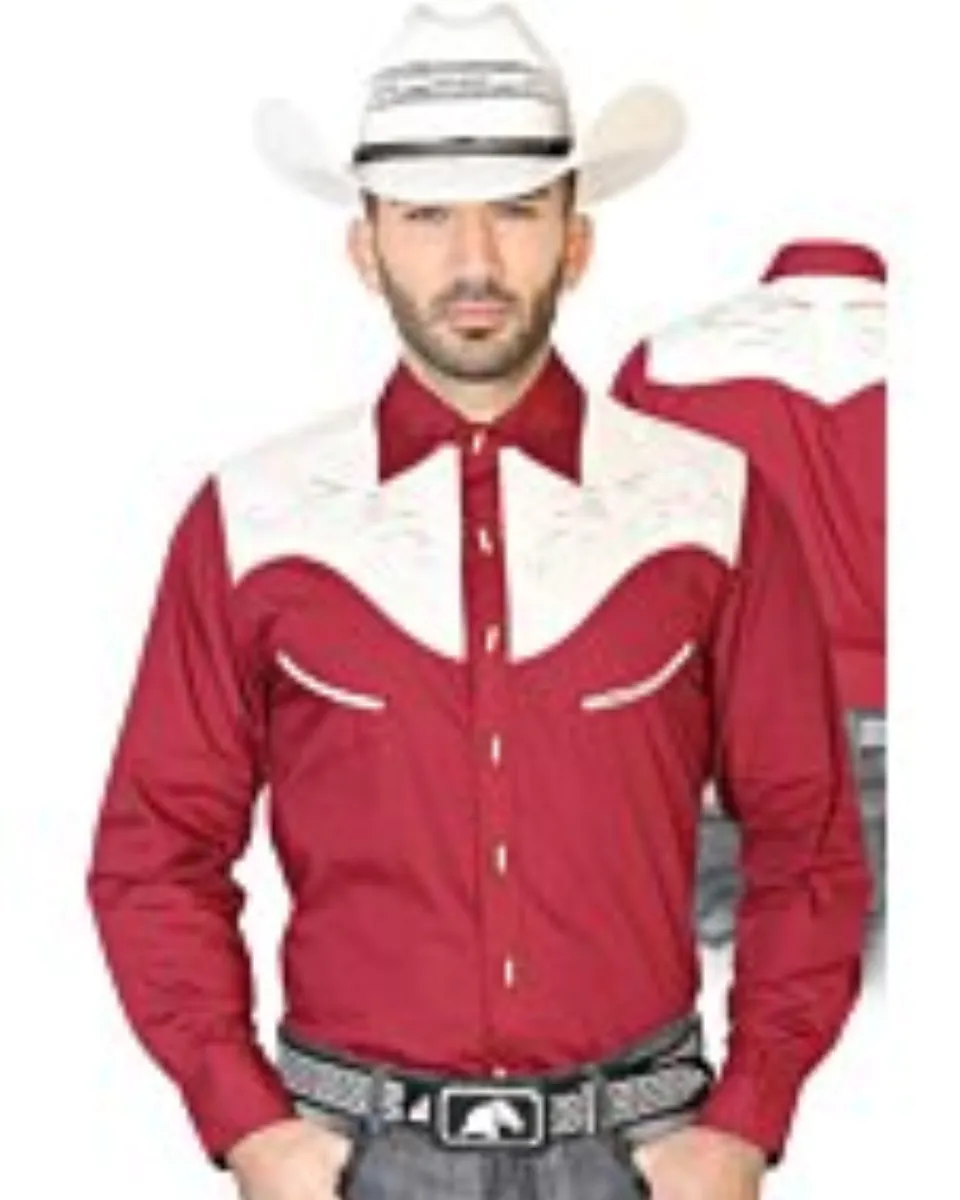 CAMISA CHARRA ANTE/BORDADA EL GENERAL 2019-128 COLOR VINO
