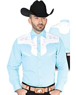 CAMISA CHARRA ANTE/BORDADA EL GENERAL 2019-129 COLOR AZUL CLARO