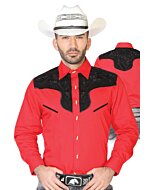 CAMISA CHARRA ANTE/BORDADA EL GENERAL 2019-129 COLOR ROJO