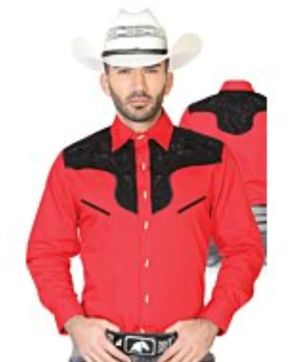 CAMISA CHARRA ANTE/BORDADA EL GENERAL 2019-129 COLOR ROJO