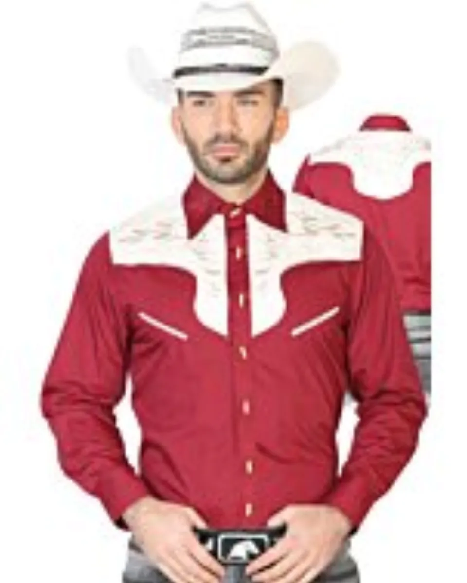 CAMISA CHARRA ANTE/BORDADA EL GENERAL 2019-129 COLOR VINO