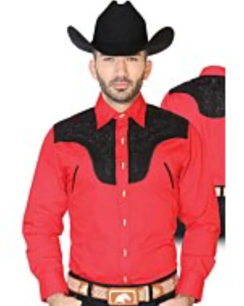 CAMISA CHARRA ANTE/BORDADA EL GENERAL 2019-130 COLOR ROJO