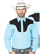 CAMISA CHARRA ANTE/BORDADA EL GENERAL 2019-130 COLOR AZUL