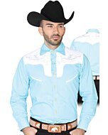 CAMISA CHARRA ANTE/BORDADA EL GENERAL 2019-131 COLOR AZUL CLARO