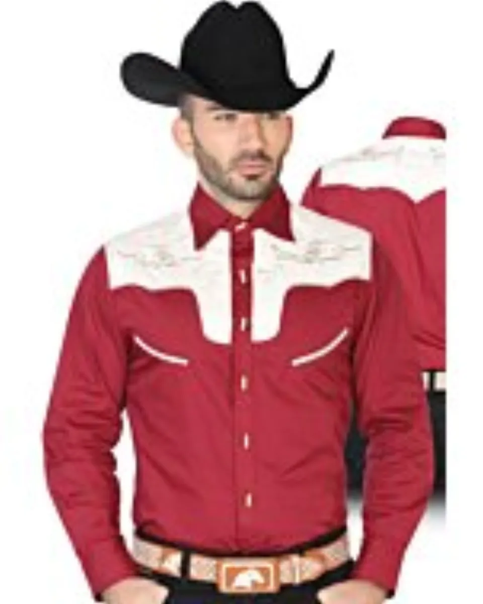 CAMISA CHARRA ANTE/BORDADA EL GENERAL 2019-131 COLOR VINO