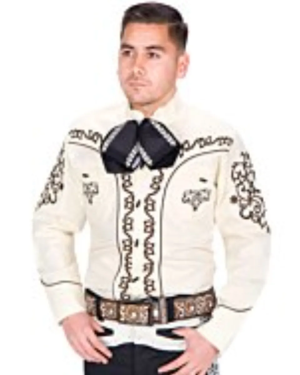 Camisa Charra Color Beige Bordado Café 060 WD 11-845