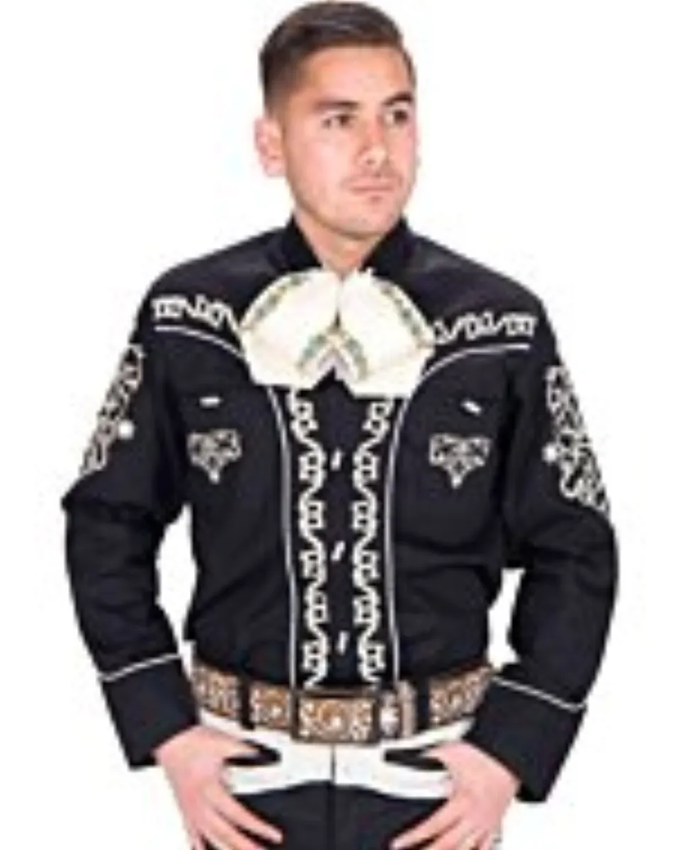Camisa Charra 060 Color Negro Con Bordado Blanco WD 11-746