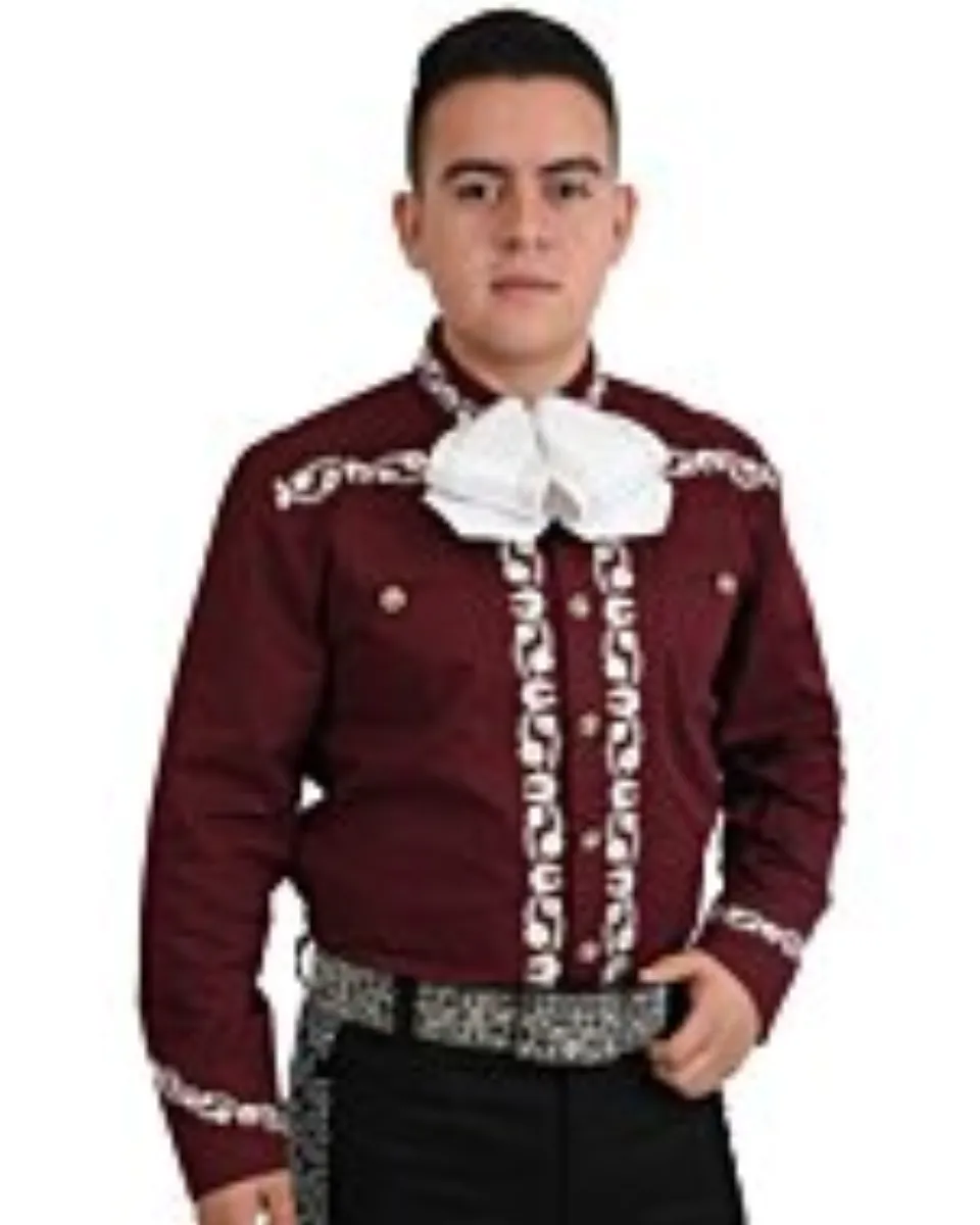 Camisa Charra Tradicional White Diamonds 10-856 Color Vino