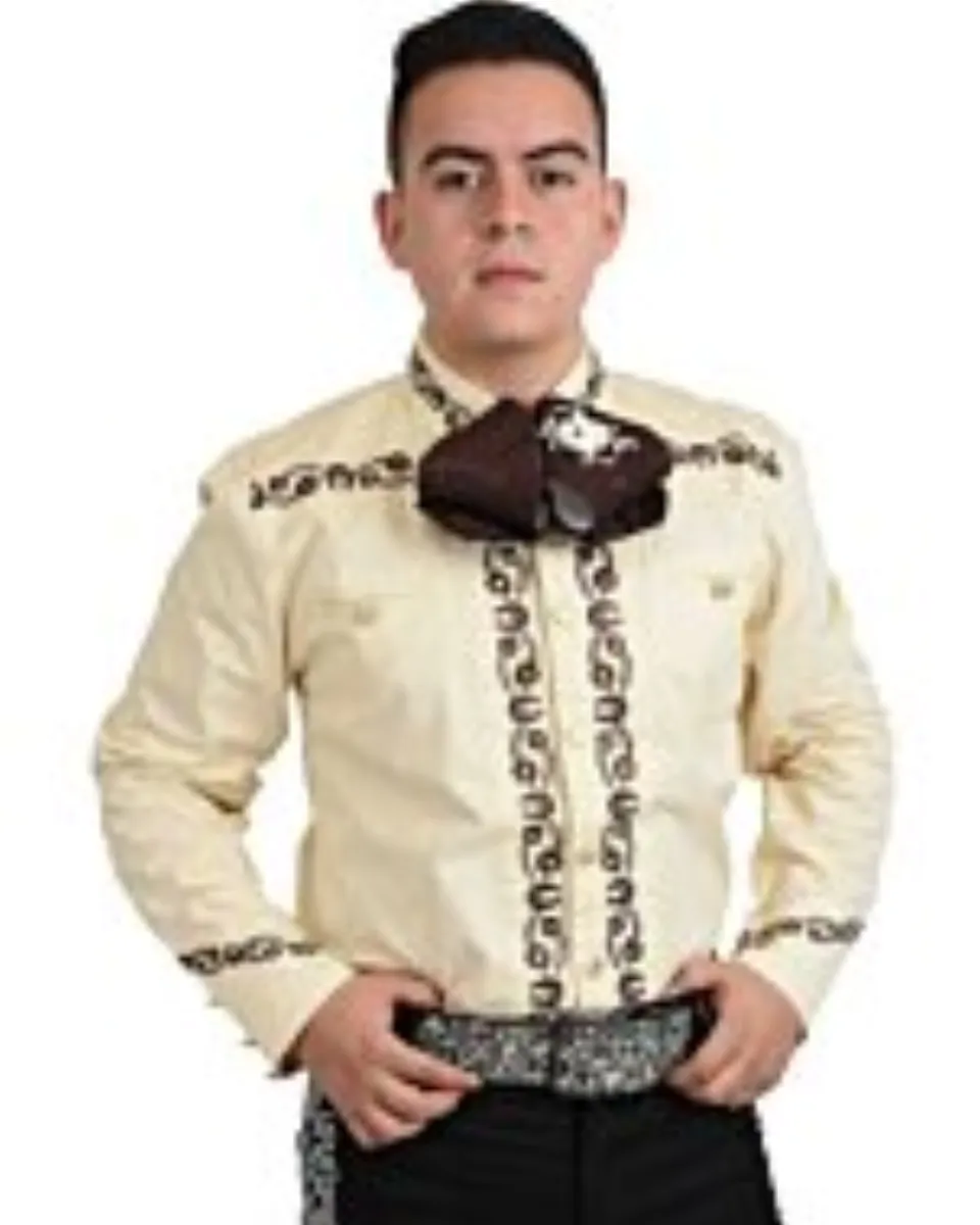 Camisa Charra Tradicional White Diamonds Western Wear 10-858 Color Beige