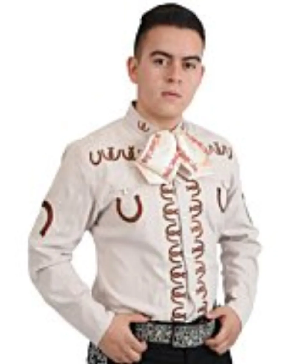 Camisa Crema-Café Charra Herraduras WD 11-824