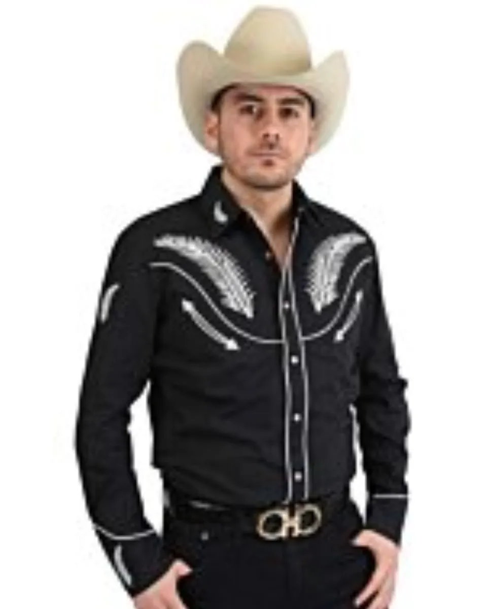 Camisa Charra White Diamonds Western Wear 10-851 Color Negro / Blanco