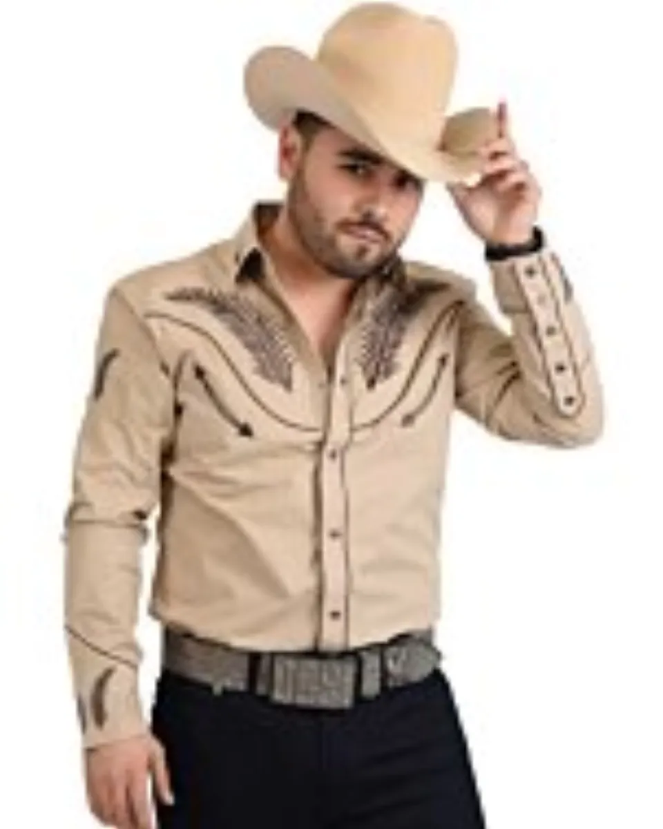 Camisa Charra White Diamonds Western Wear 10-851 Color Beige