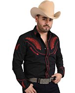 Camisa Charra White Diamonds Western Wear 10-854 Color Negro Con Diseño Blanco
