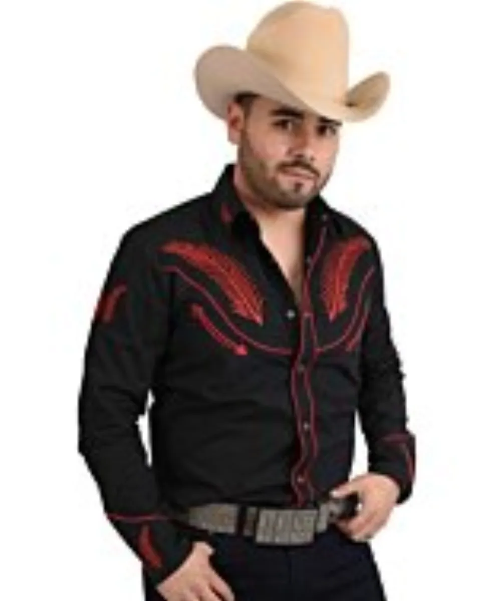 Camisa Charra White Diamonds Western Wear 10-851 Color Negro Con Diseño Blanco