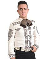 Camisa Charra Fina De Gamuza Crema Bordado Café WD 11-806