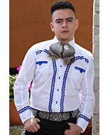 Camisa Charra Blanca Con Vivos Azules Económica WD 11-817