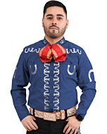 Camisa Charra Azul Cor Herraduras Color Plata WD 11-825