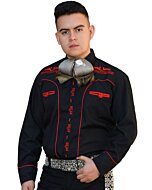Camisa Charra Tradicional Negra Con Vivos Rojos WD 11-829