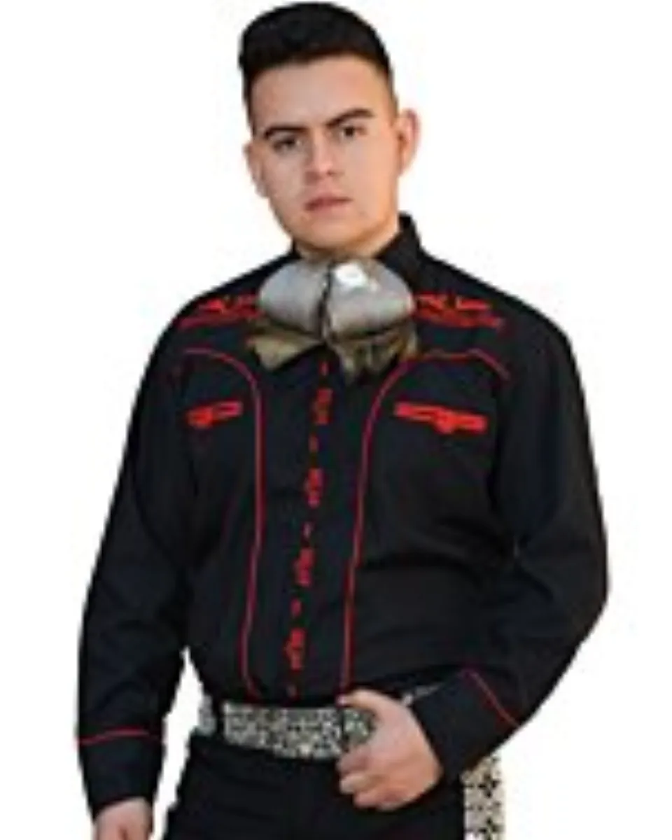 Camisa Charra Tradicional Negra Con Vivos Rojos WD 11-829