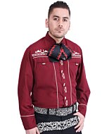 Camisa Charra Tradicional Color Vino Vivos Blanco WD 11-833