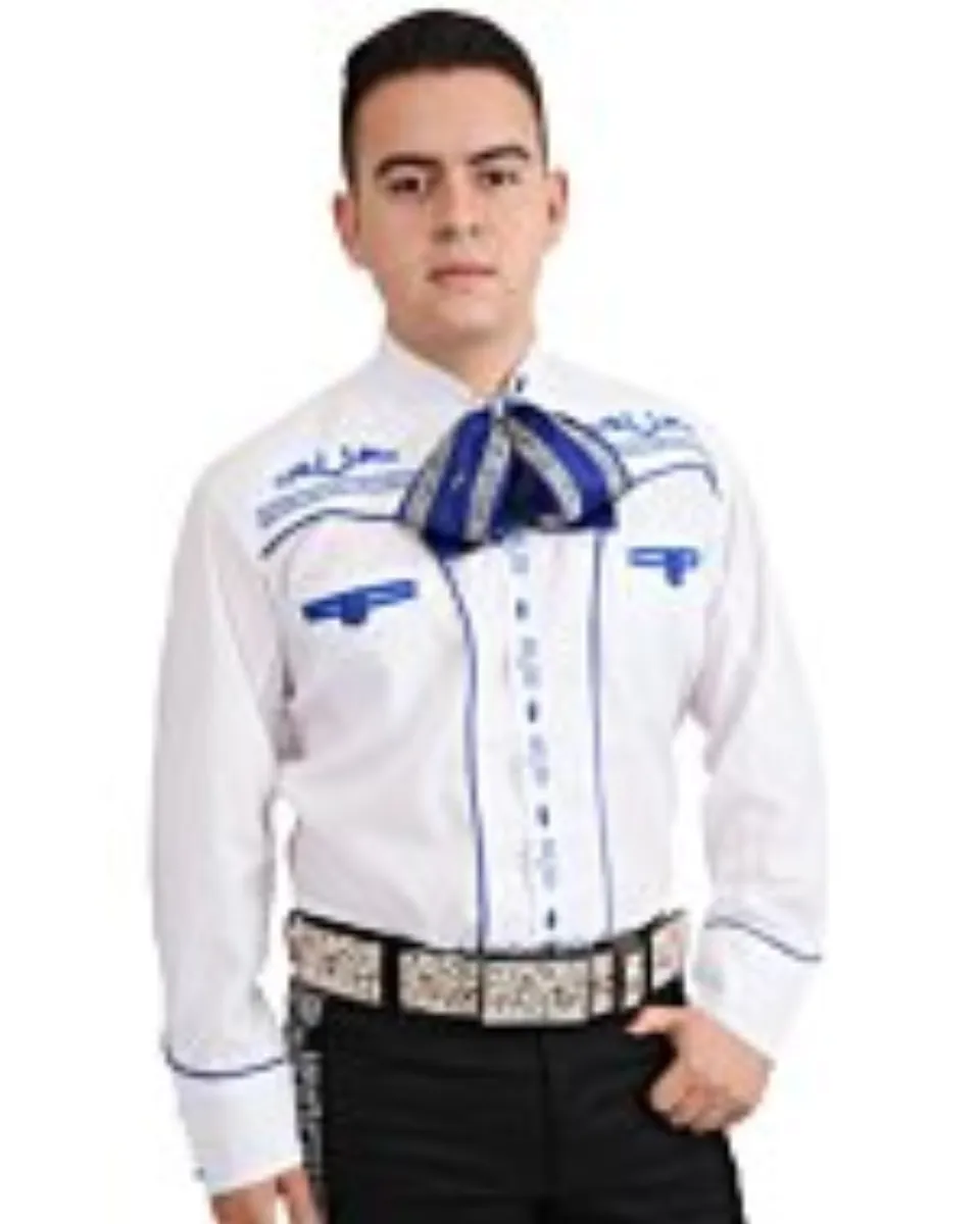 Camisa Charra Tradicional Color Blanco Con Azul WD 11-834