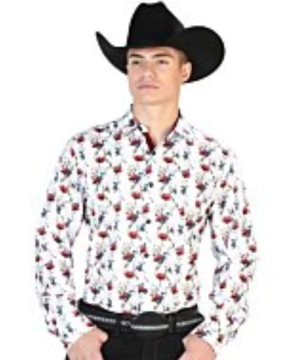 Camisa Blanca Estampado Flores Rojas El Señor De Los Cielos 126271
