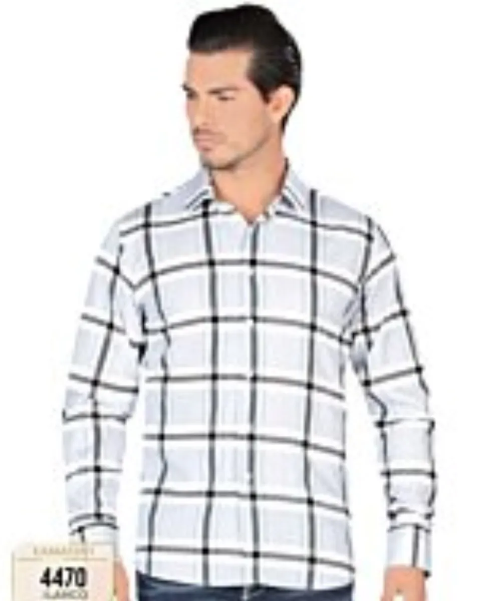 Camisa A Cuadros Manga Larga Blanca Lam 4470