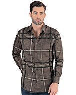Camisa Cuadros Grandes Color Café Modern Fit Lamasini 0113