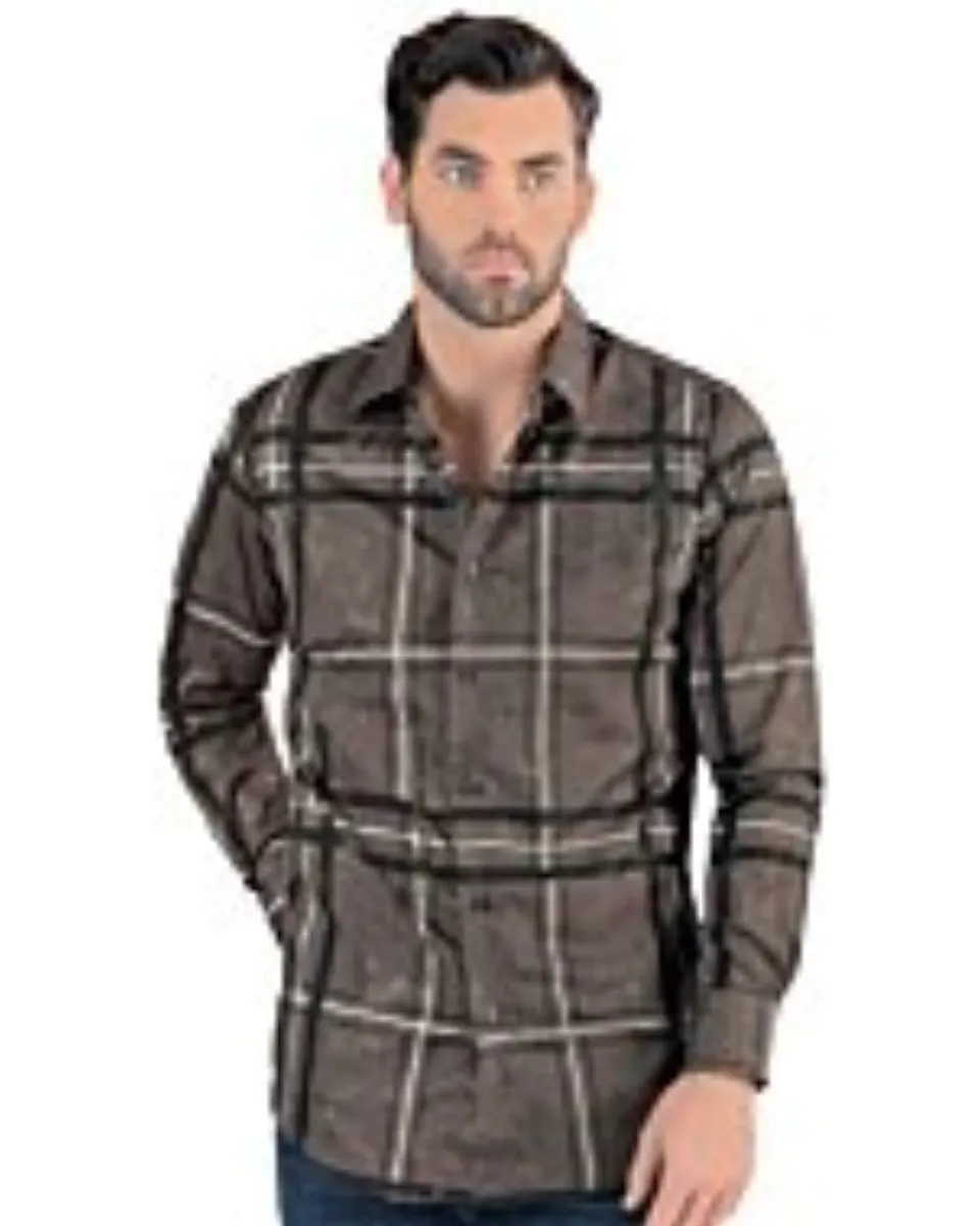 Camisa Cuadros Grandes Color Café Modern Fit Lamasini 0113