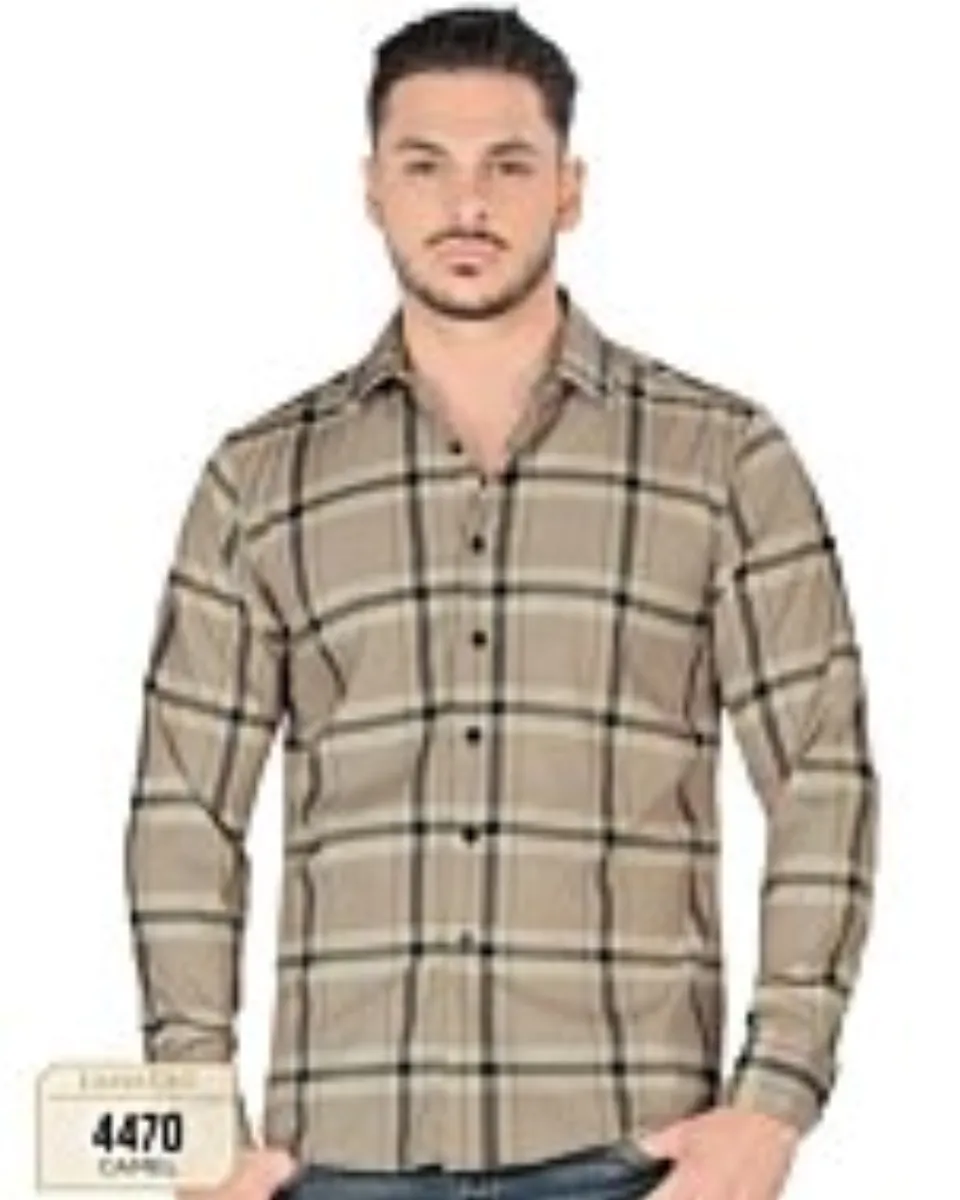 Camisa A Cuadros Manga Larga Color Camel Lam 4470