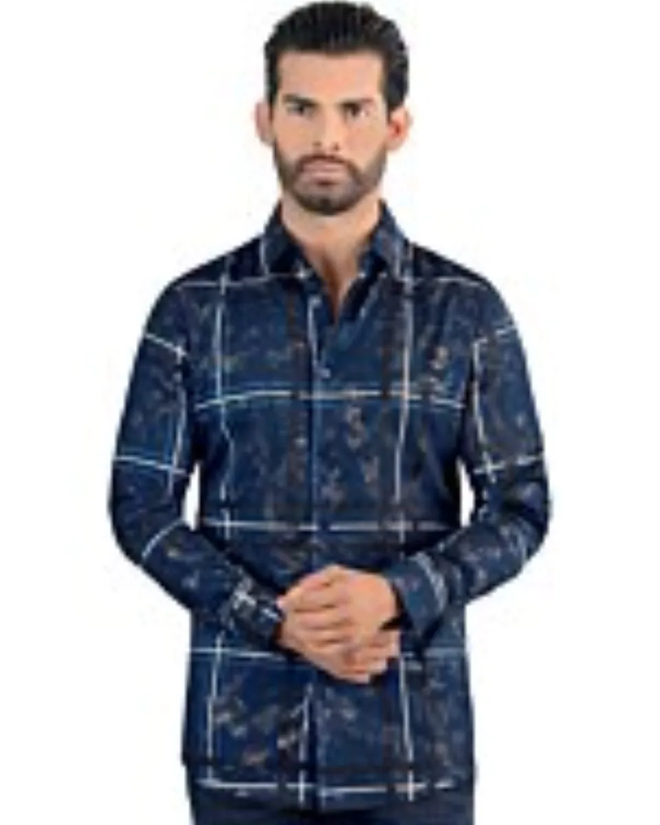 Camisa Cuadros Grandes Color Navy Modern Fit Lamasini 0113