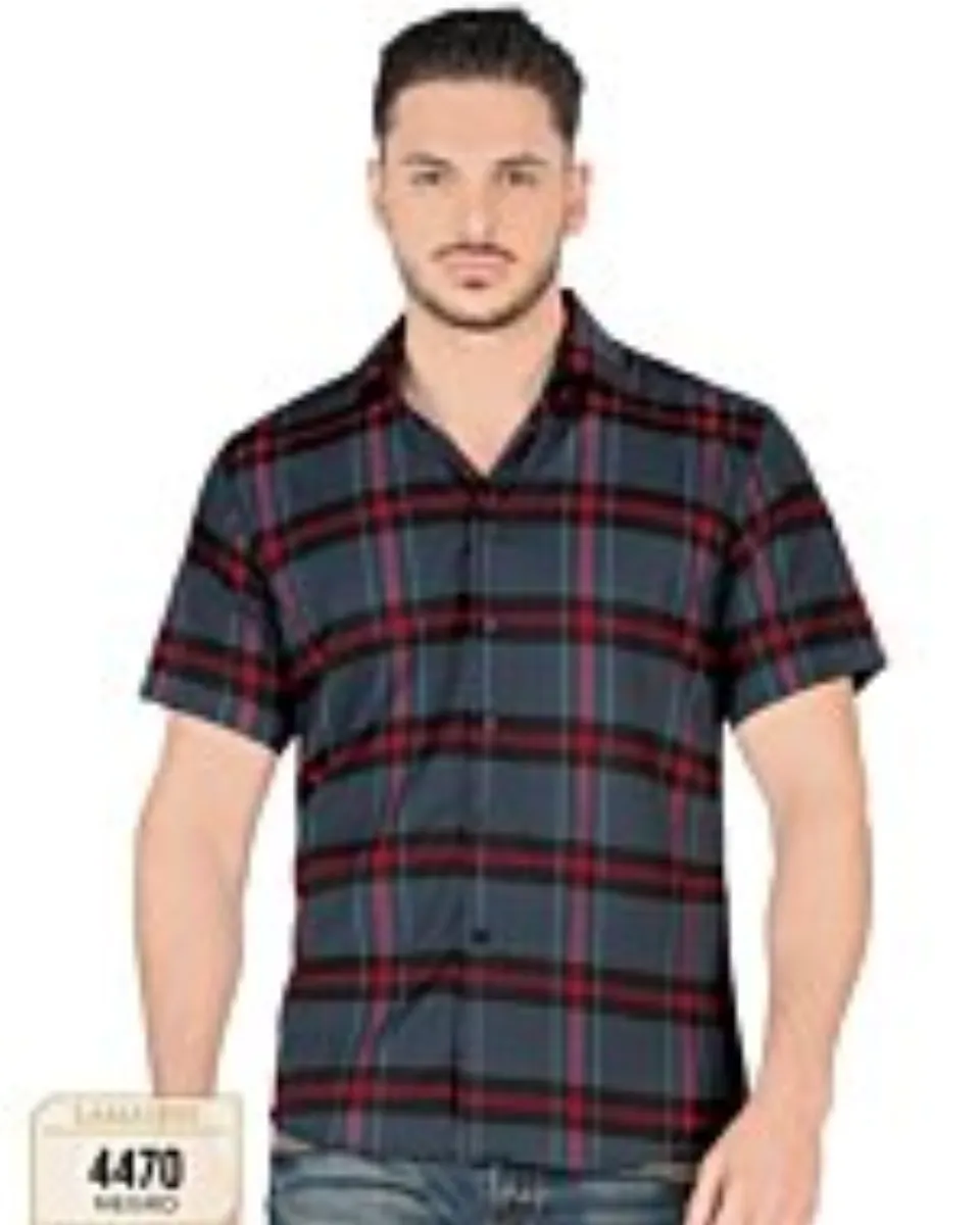 Camisa A Cuadros Manga Corta Negra Lam 4470