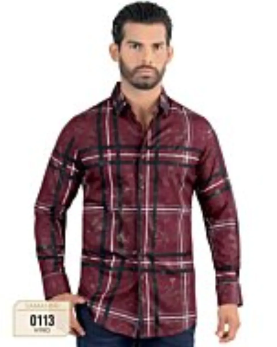 Camisa Cuadros Grandes Color Vino Modern Fit Lamasini 0113
