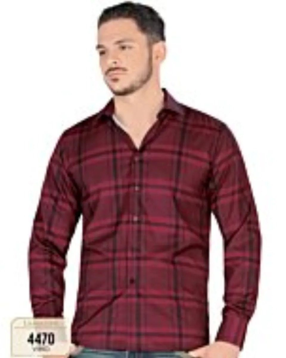 Camisa A Cuadros Manga Larga Color Vino Lam 4470