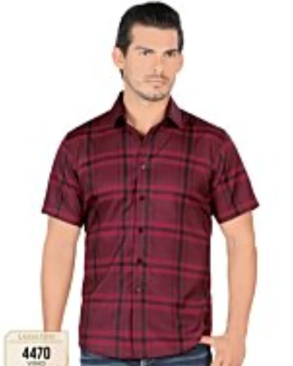 Camisa A Cuadros Manga Corta Color Vino Lam 4470
