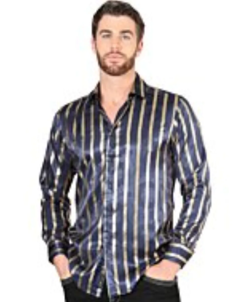 Camisa Con Líneas De Grecas Doradas Color Navy 44553