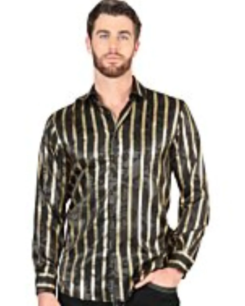 Camisa Con Líneas De Grecas Doradas Color Negro 44554