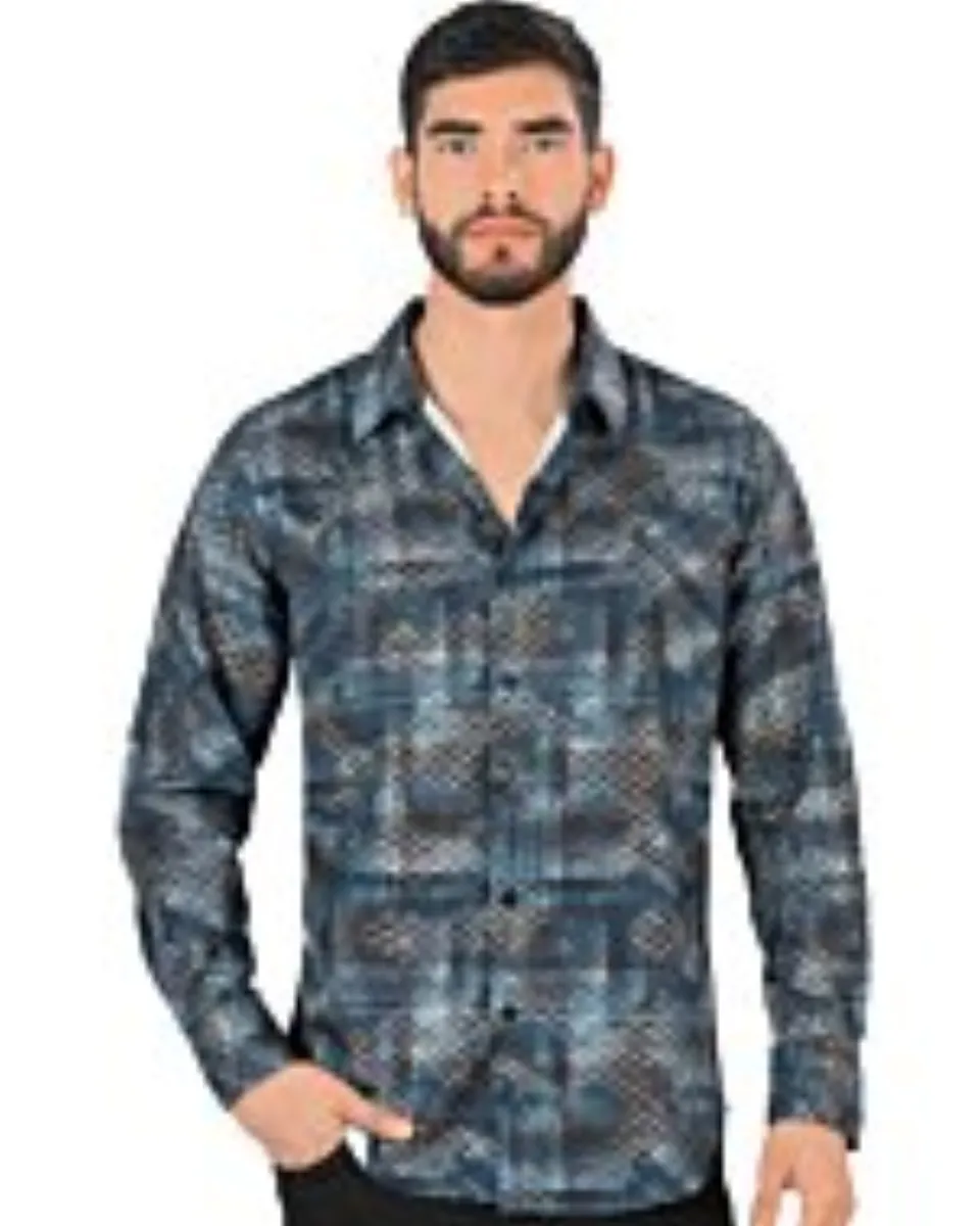 Camisa Montero Modern Fit Teal Estampada 0434