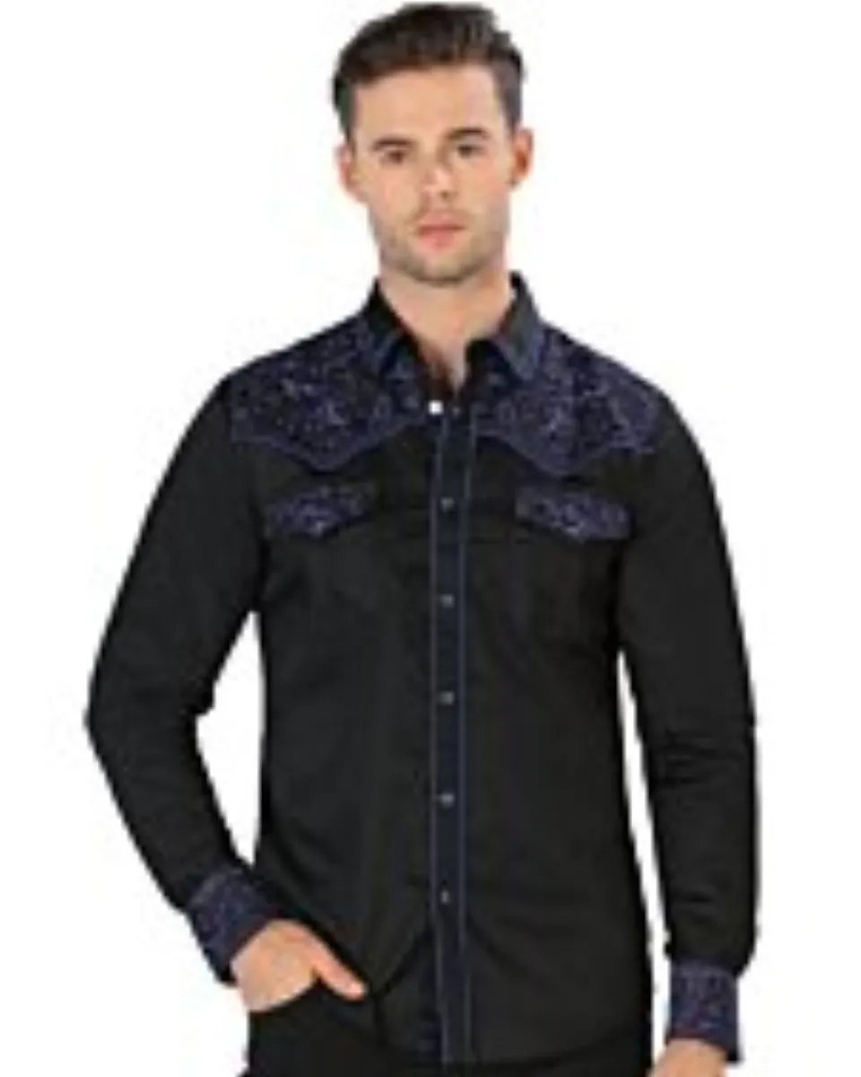 Camisa Bordada Vaquera Negro-Azul Montero Fashion 3537