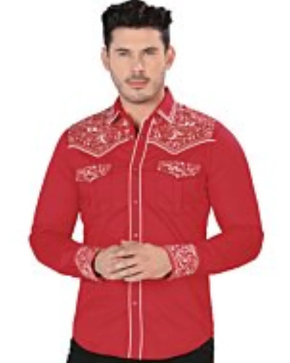 Camisa Bordada Vaquera Roja Montero Fashion 3537