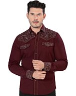 Camisa Bordada Vaquera Color Vino Montero Fashion 3537