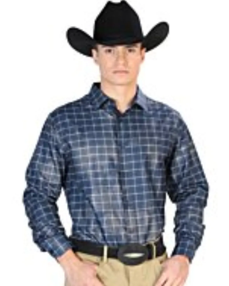 Camisa Fina A Cuadros El Señor De Los Cielos 43768 Color Negro-Azul