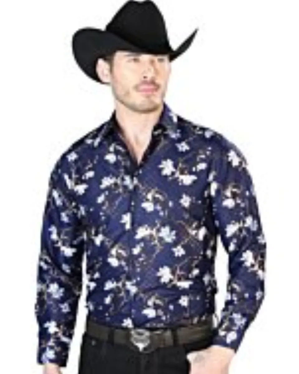 Camisa Fina Estampada El Señor De Los Cielos 43822 Color Azul Marino