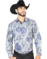 Camisa Fina Estampada El Señor De Los Cielos 43823 Clor Gris-Azul