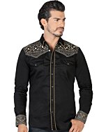 Camisa Vaquera Bordada Lamasini 2201 Negro-Beige