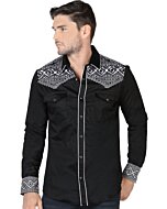 Camisa Vaquera Bordada Lamasini 2201 Negro-Beige